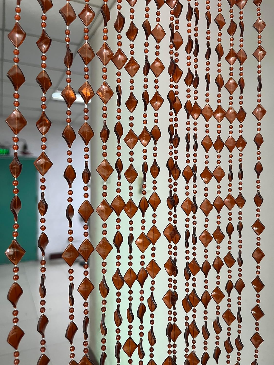 ZiDeTang Maple Leaf Beaded Curtain Panel 393x767 in Brown