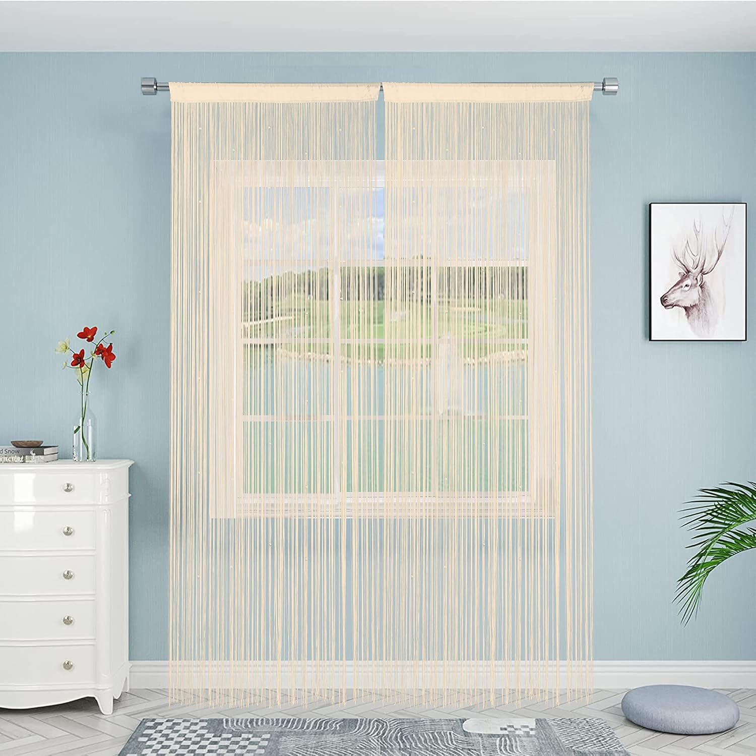 Boho Fringe Door Curtain with Tassel and String 39x79in