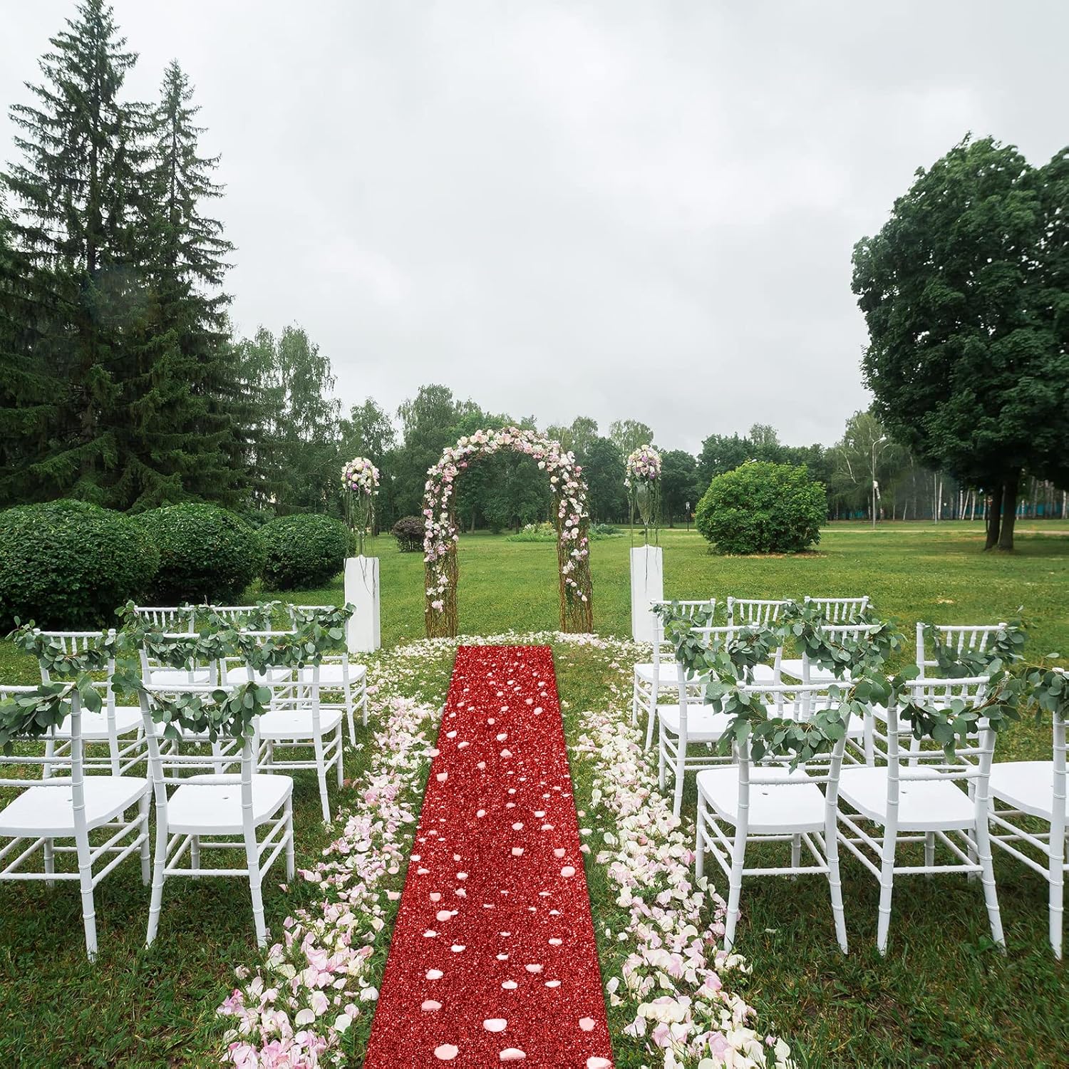 Tatuo Glitter Red Runway Rug with Carpet Tape