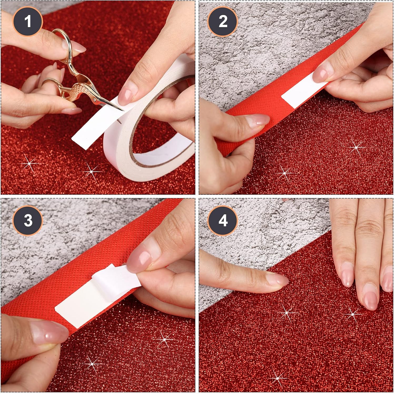 Tatuo Glitter Red Runway Rug with Carpet Tape
