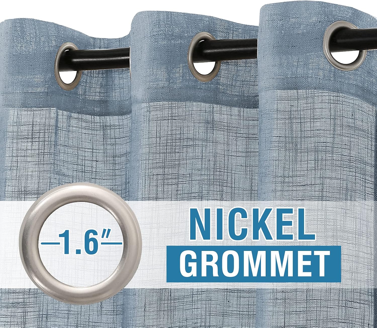 HVERSAILTEX Stone Blue Linen Curtains 2 Panel Set