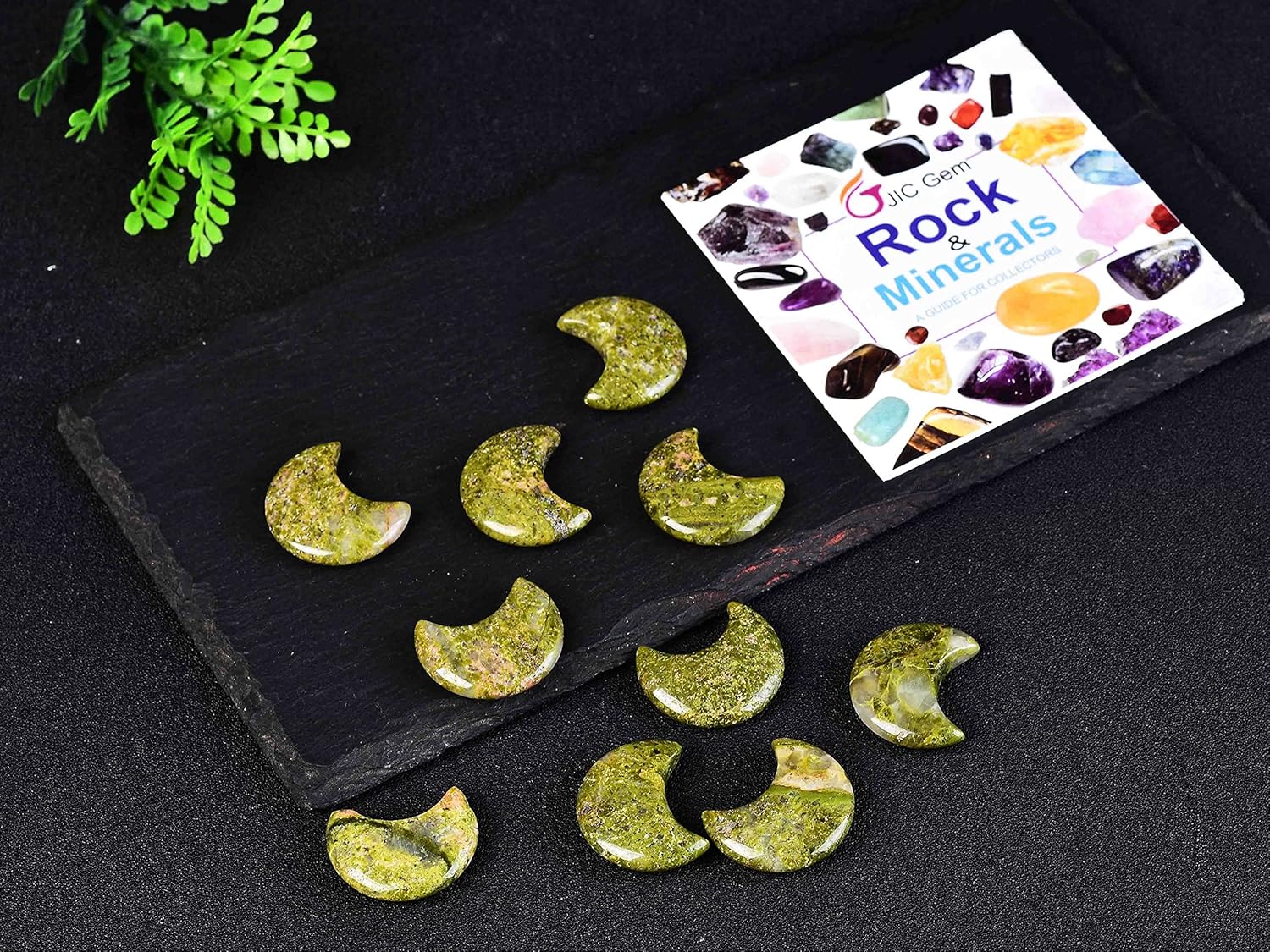 JIC Gem 10 Piece Moon Shape Unakite Quartz Tumbled Stones Set