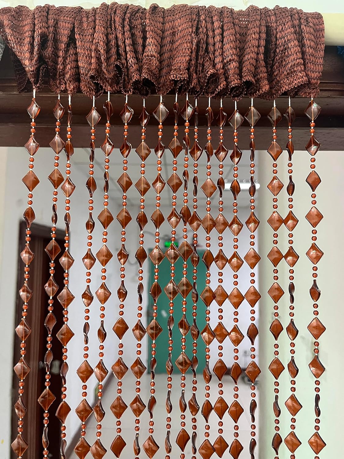 ZiDeTang Maple Leaf Beaded Curtain Panel 393x767 in Brown