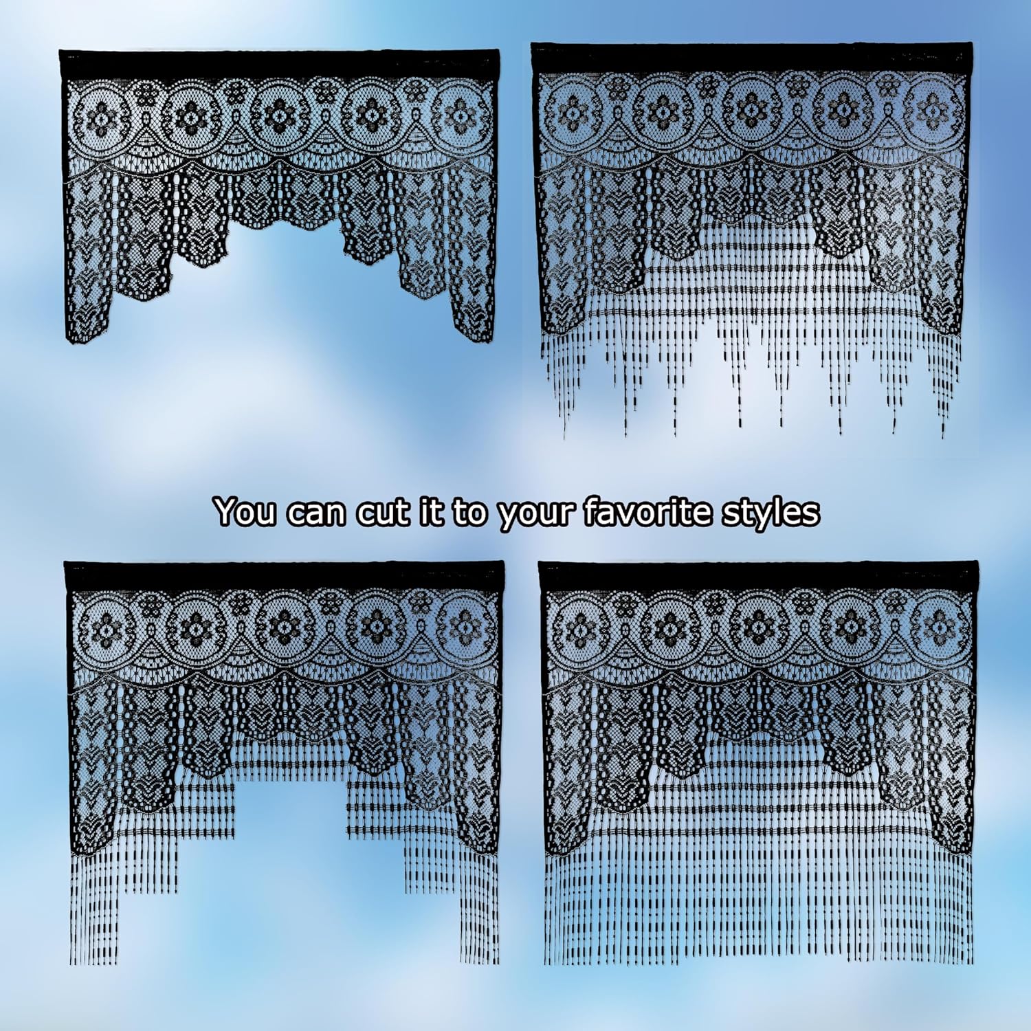 Lace Door String Curtain for Doorways Black 39x79in