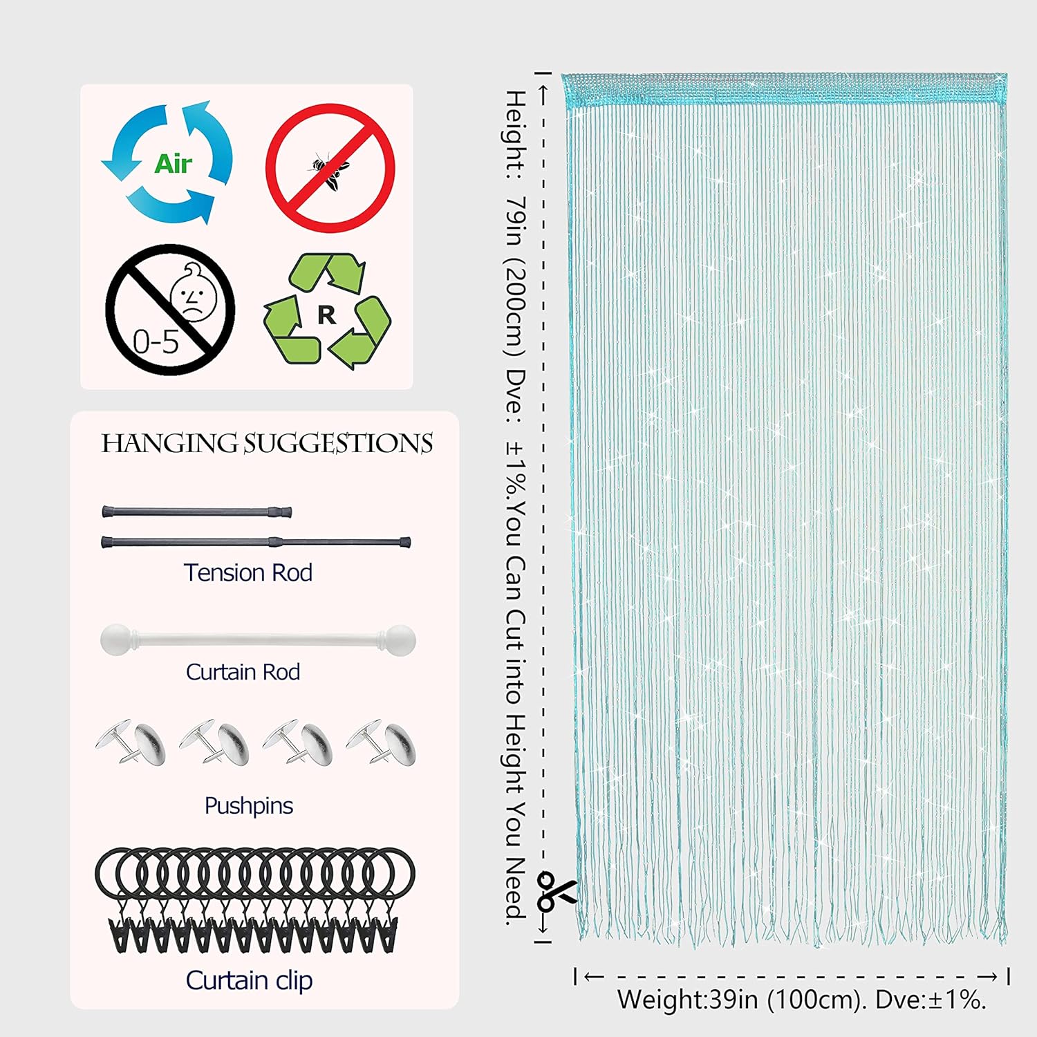 Glitter Beaded Curtain Panel for Doorways and Windows