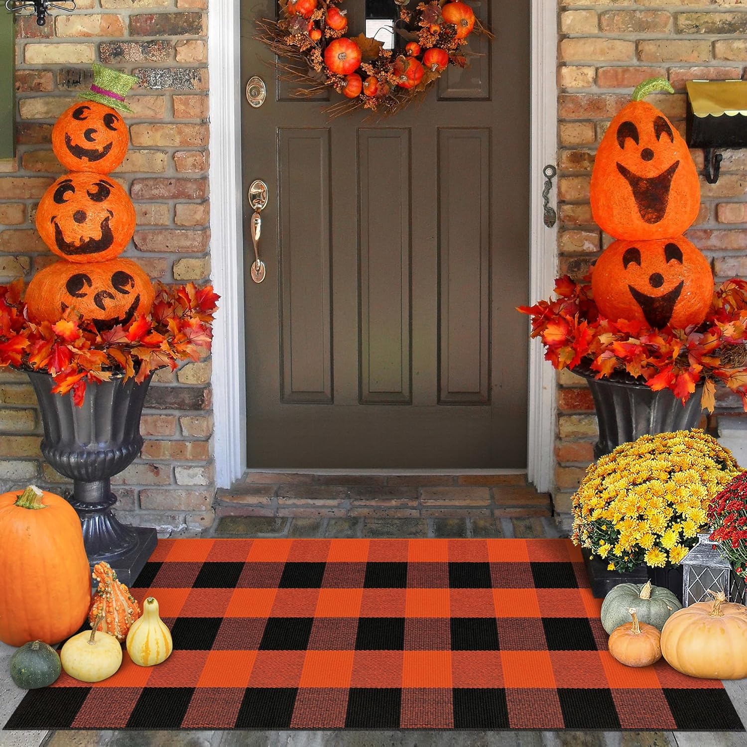 Orange and Black Checkered Outdoor Rug 2x43ft