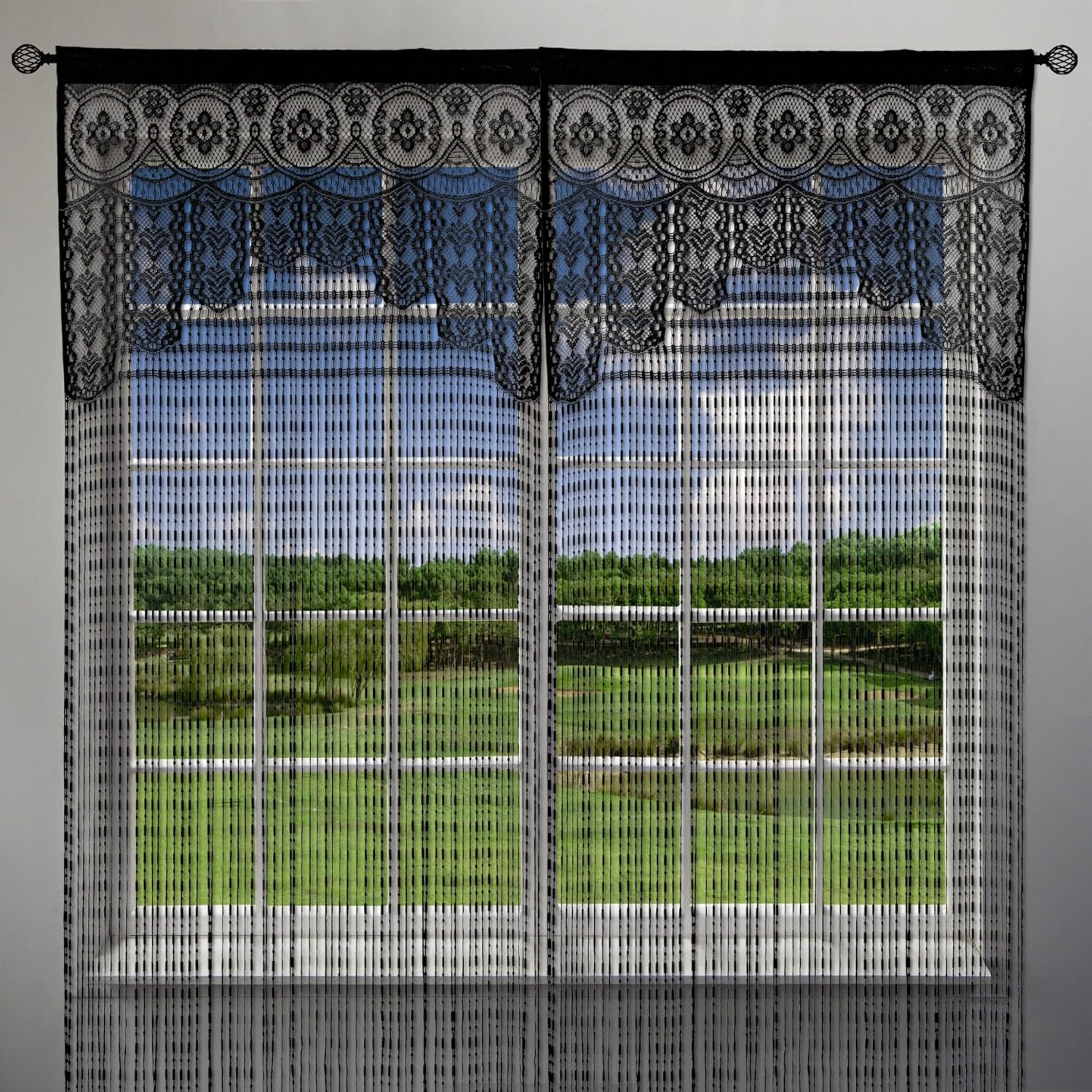 Lace Door String Curtain for Doorways Black 39x79in