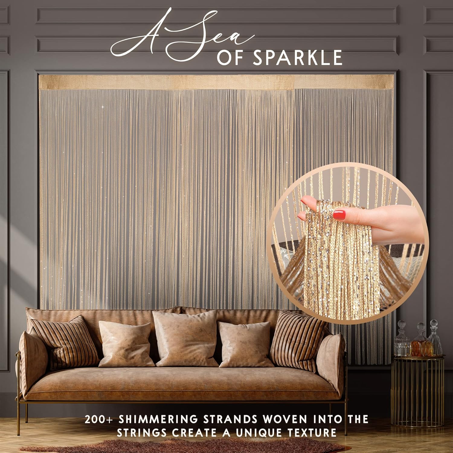 Glitter String Curtains 2 Pack Gold Sequins