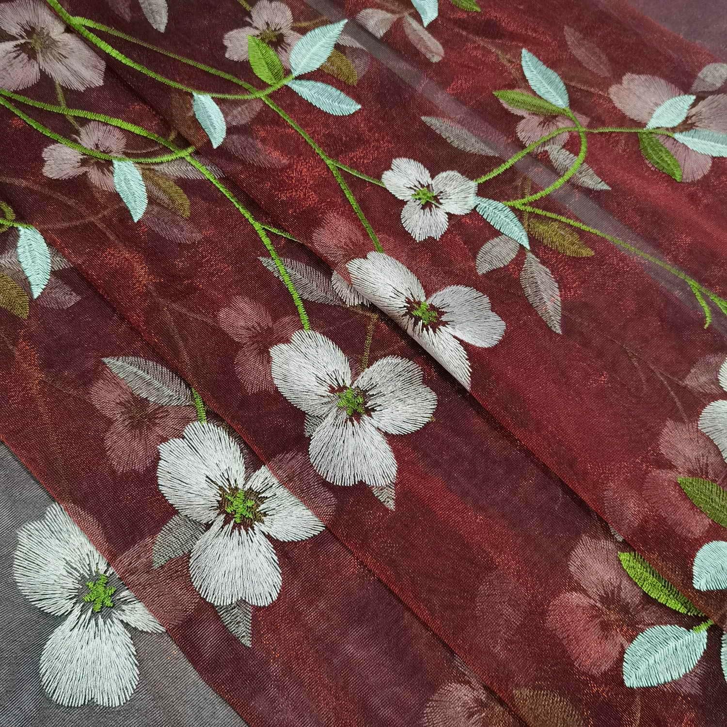 Floral Embroidered Sheer Curtains 84 Inches Length