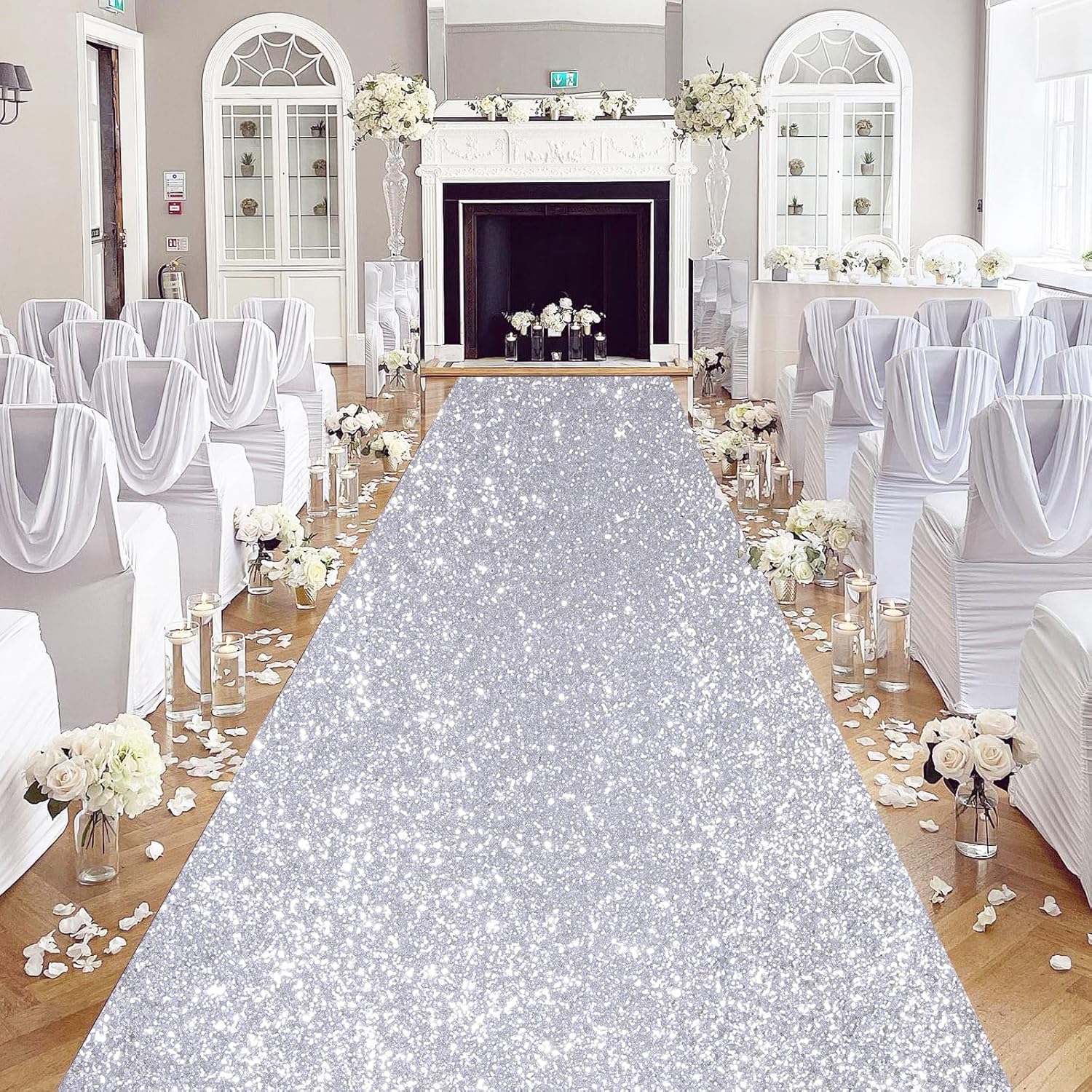Silver Sequin Aisle Runner 2FTx15FT for Christmas Prom Party