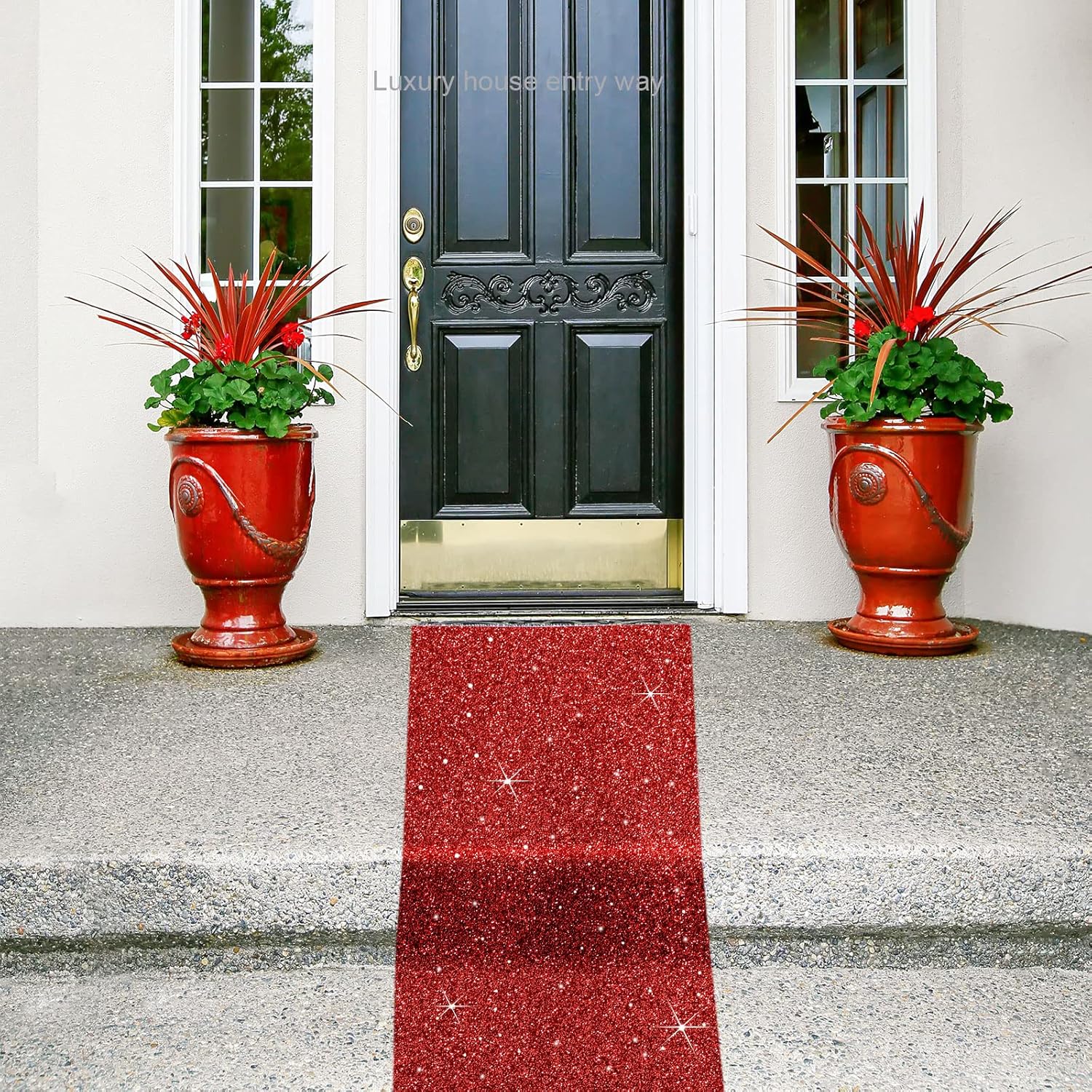 Tatuo Glitter Red Runway Rug with Carpet Tape