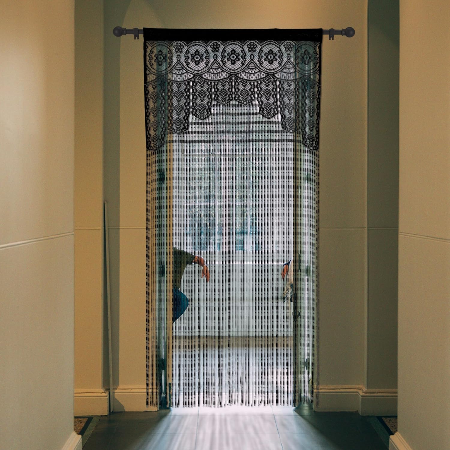 Lace Door String Curtain for Doorways Black 39x79in