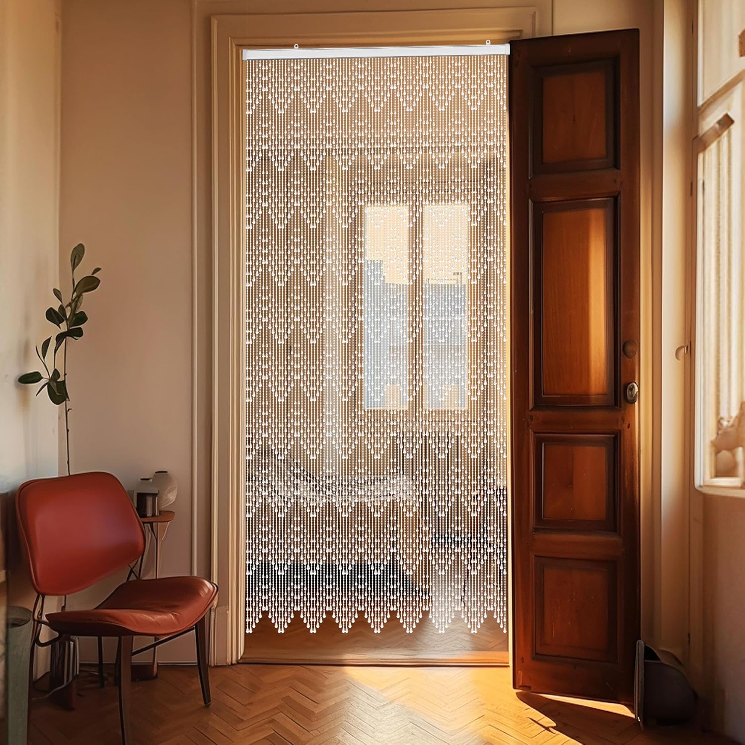 Crystal Beaded Curtain - White 355 x 79 Inches