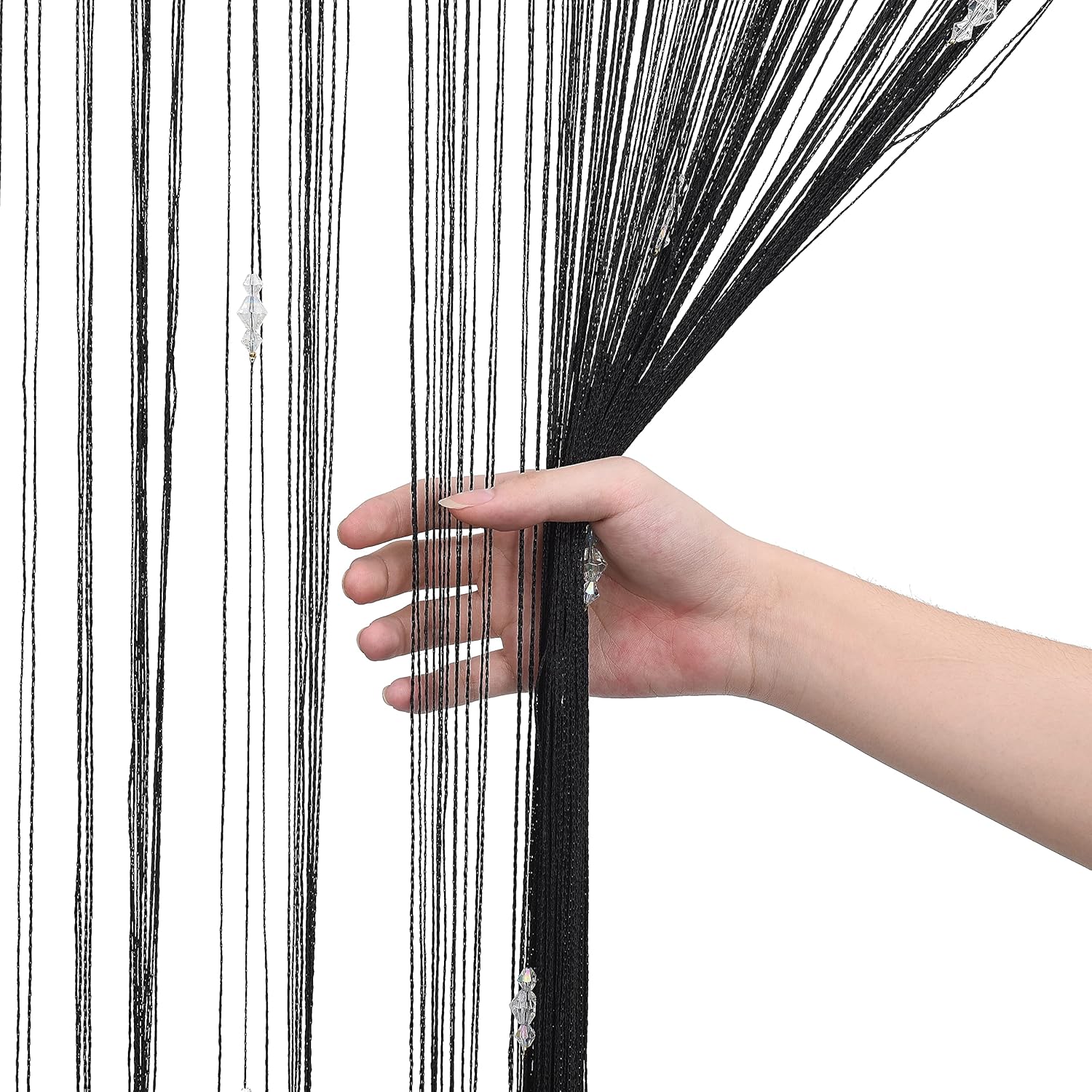 Greenwish Black Beads Curtain with Tassels