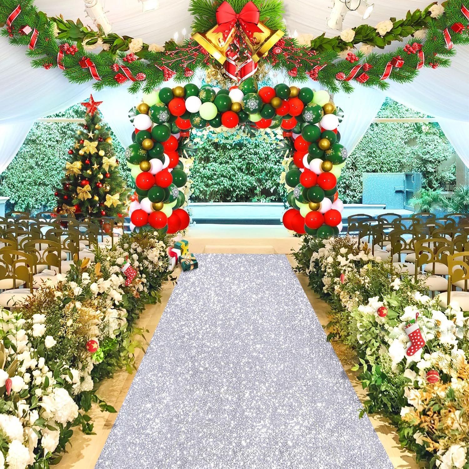 Silver Sequin Aisle Runner 2FTx15FT for Christmas Prom Party