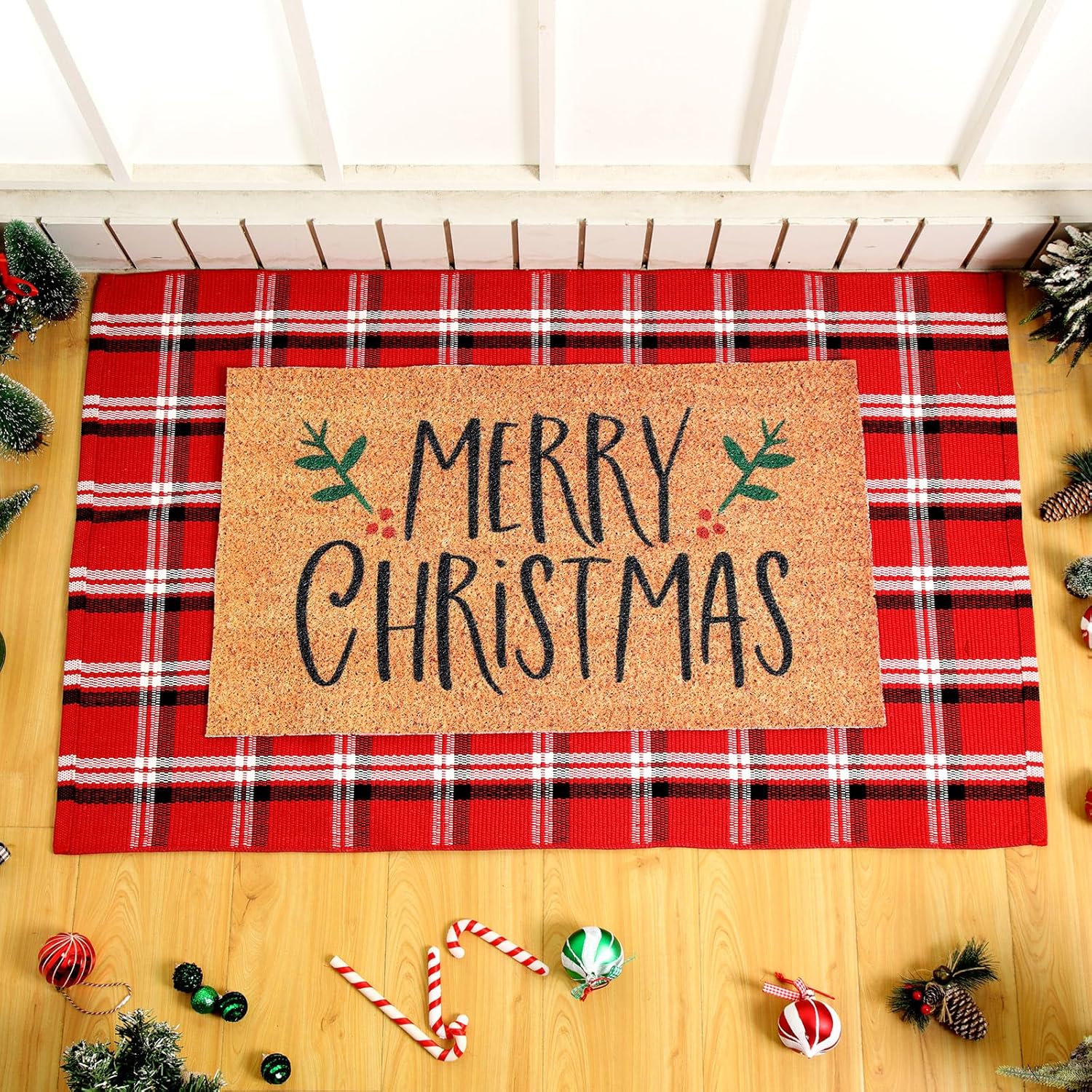 Duraaamo 2 Pcs Christmas Doormat Set