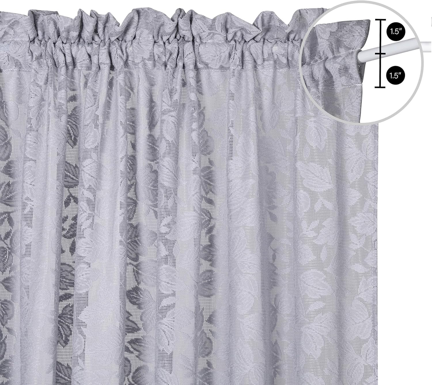 Lace French Door Curtain Grey Leaves 72 Inch 2 Pack