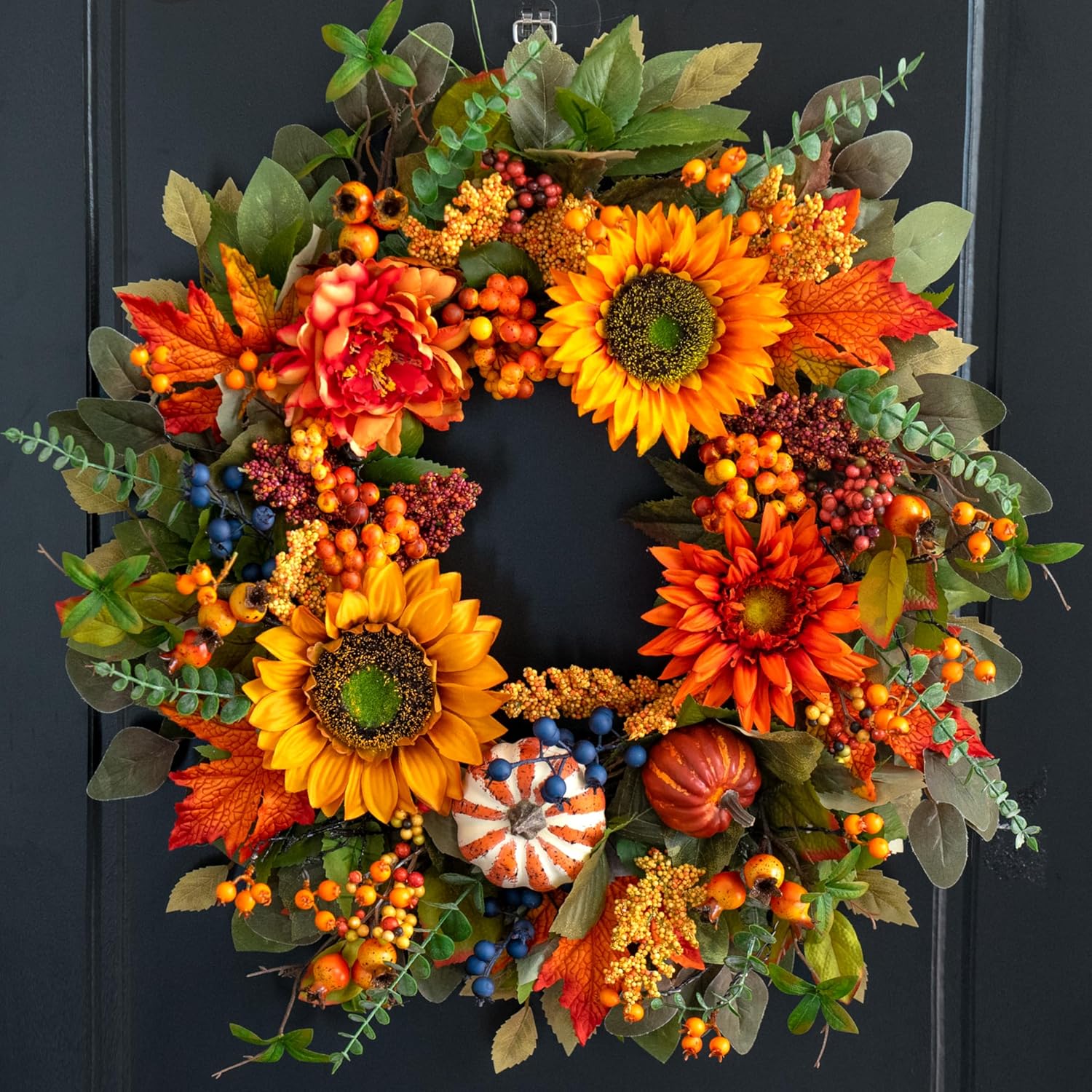 24 Inch Fall Wreath with Pumpkins and Berries