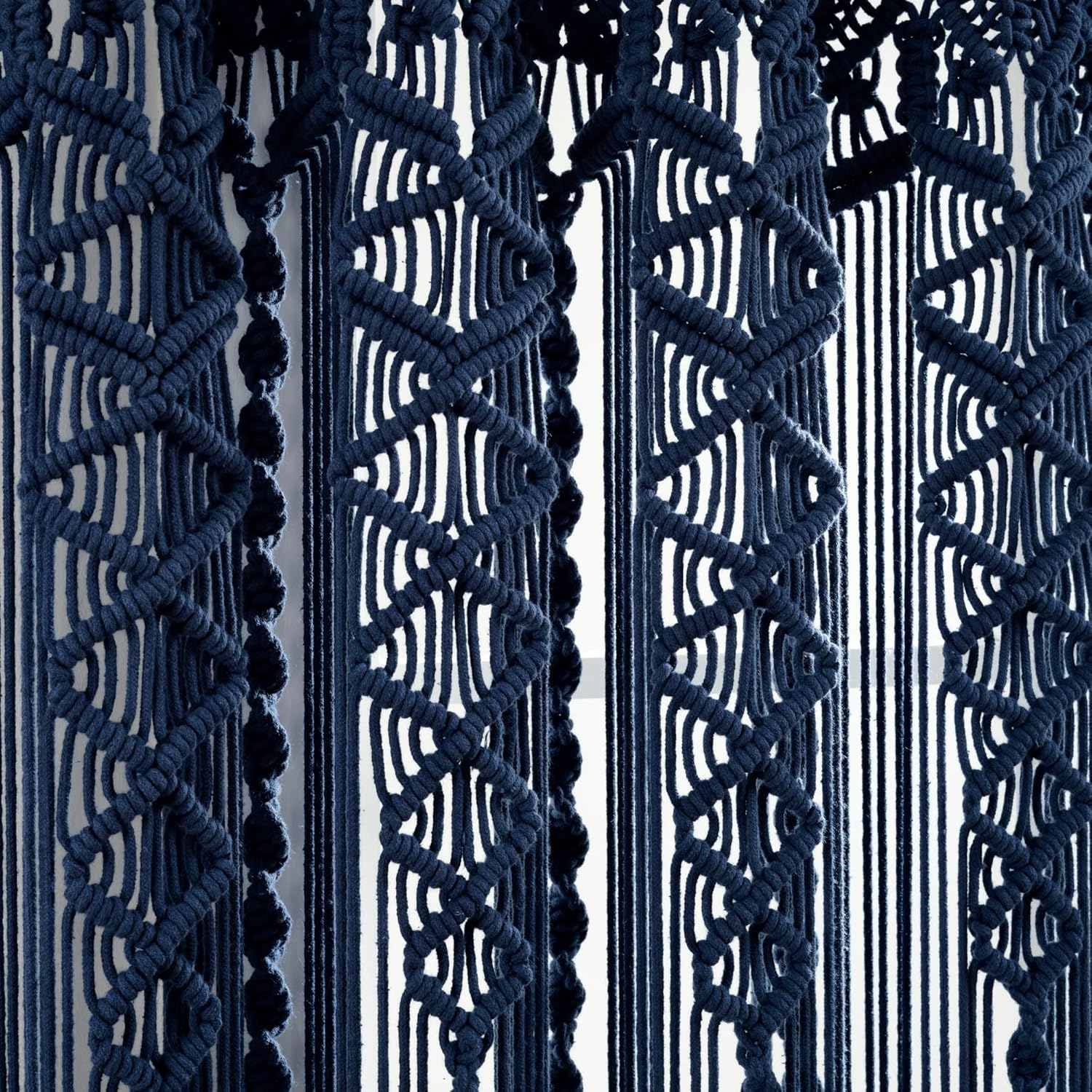 Boho Macrame Cotton Curtain Panel 40x84 Navy