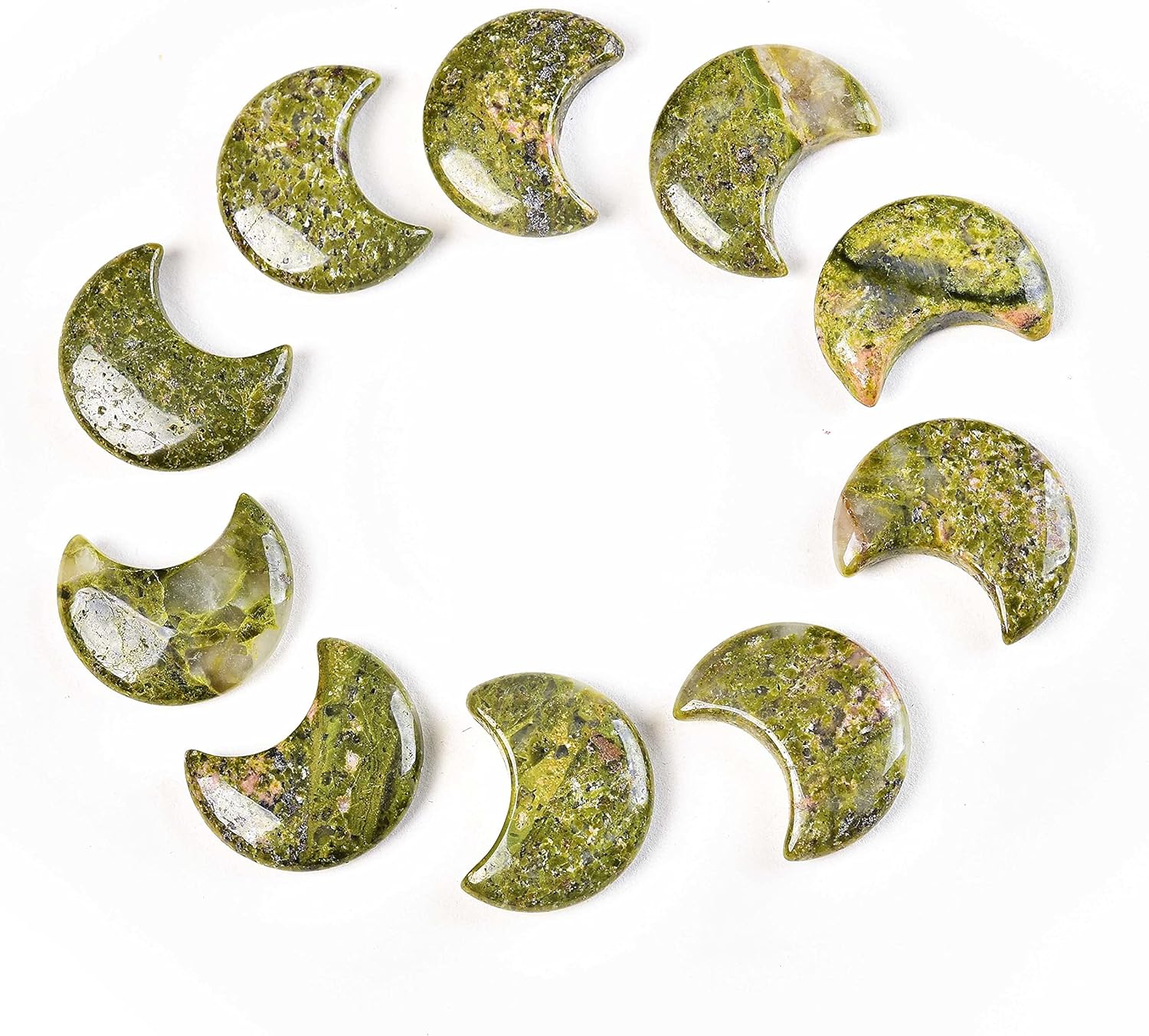 JIC Gem 10 Piece Moon Shape Unakite Quartz Tumbled Stones Set