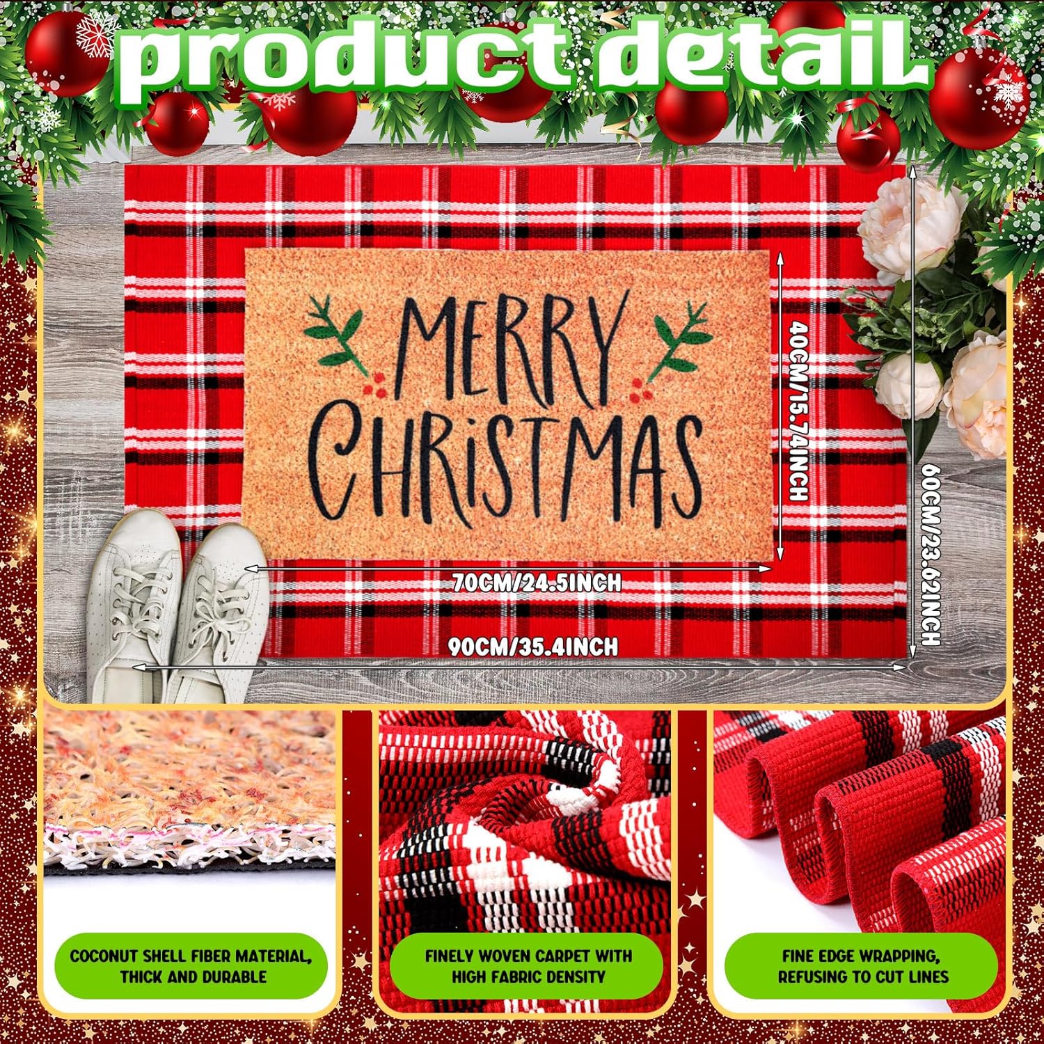 Duraaamo 2 Pcs Christmas Doormat Set
