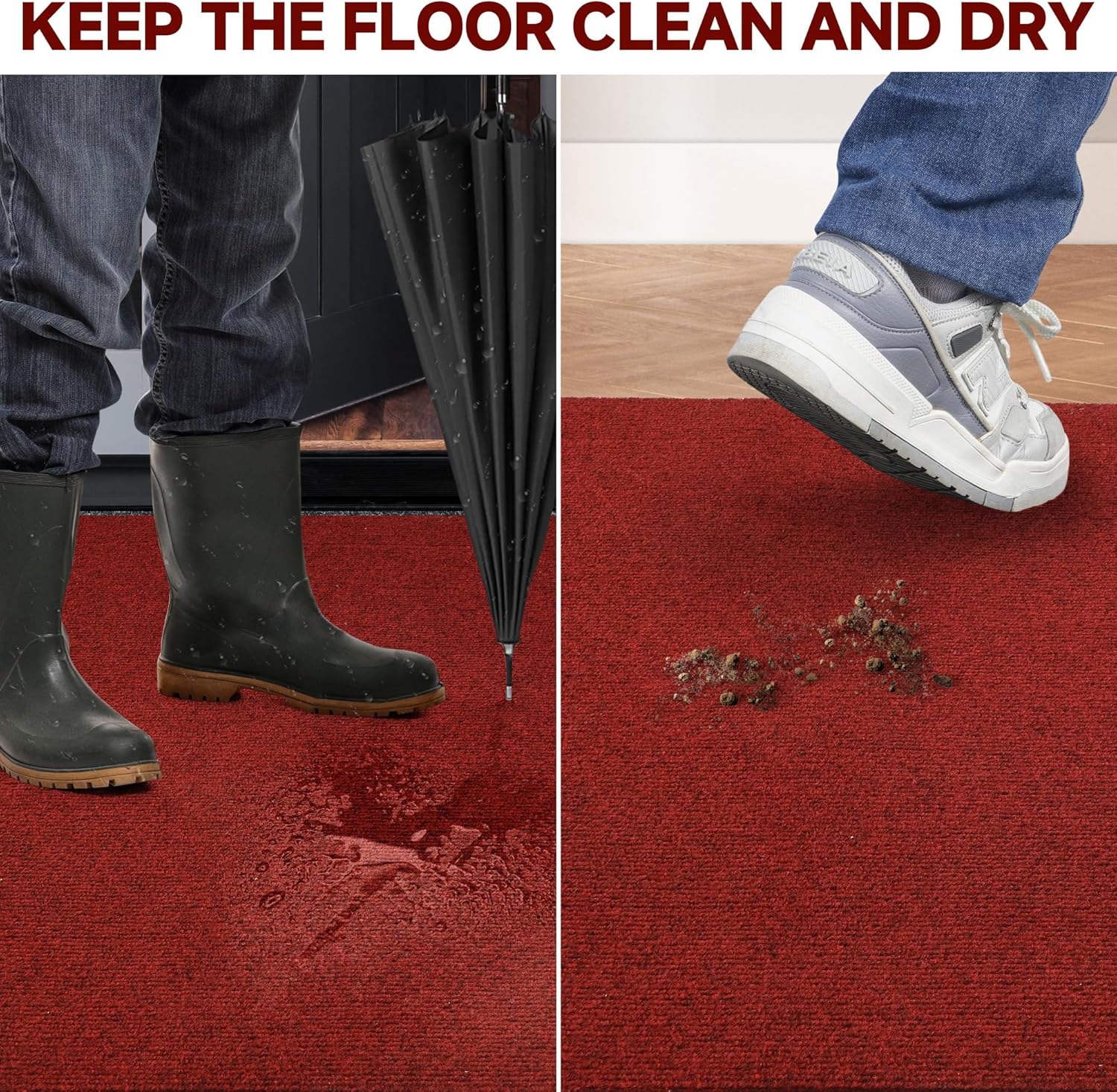 Red Runner Rug 3x5ft Waterproof Non-Slip Doormat
