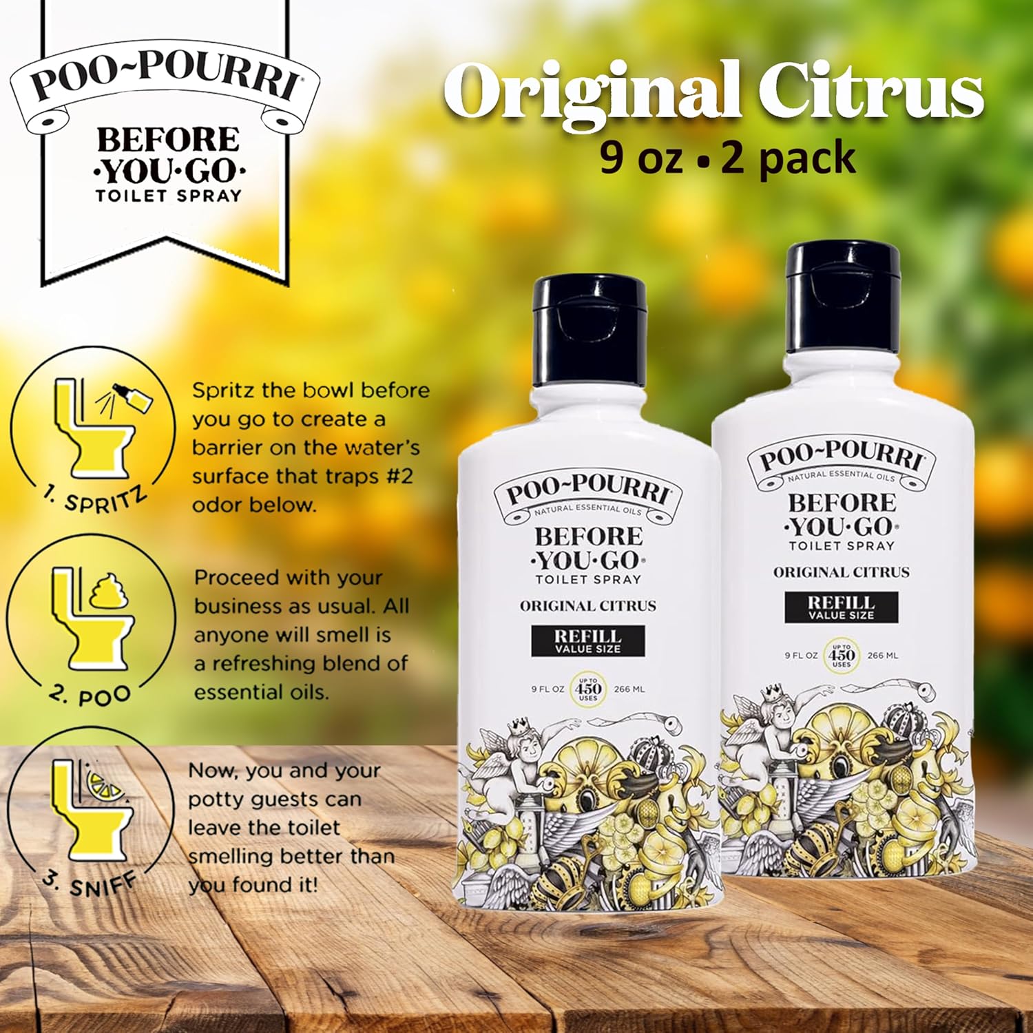 Poo Pourri Original Citrus Toilet Spray Refill 9 Fl Oz 2 Pack