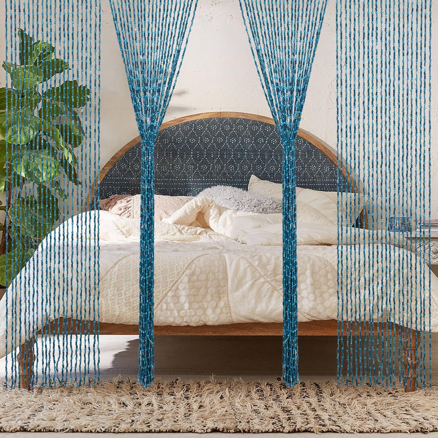 BECHAEO Handmade Blue Door Curtain 355x75 Inches