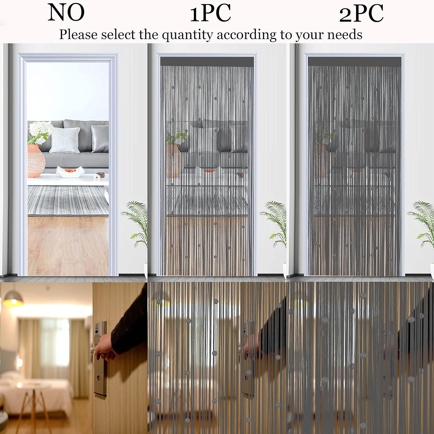 Beads Curtain Door String Curtains Grey 39x110in