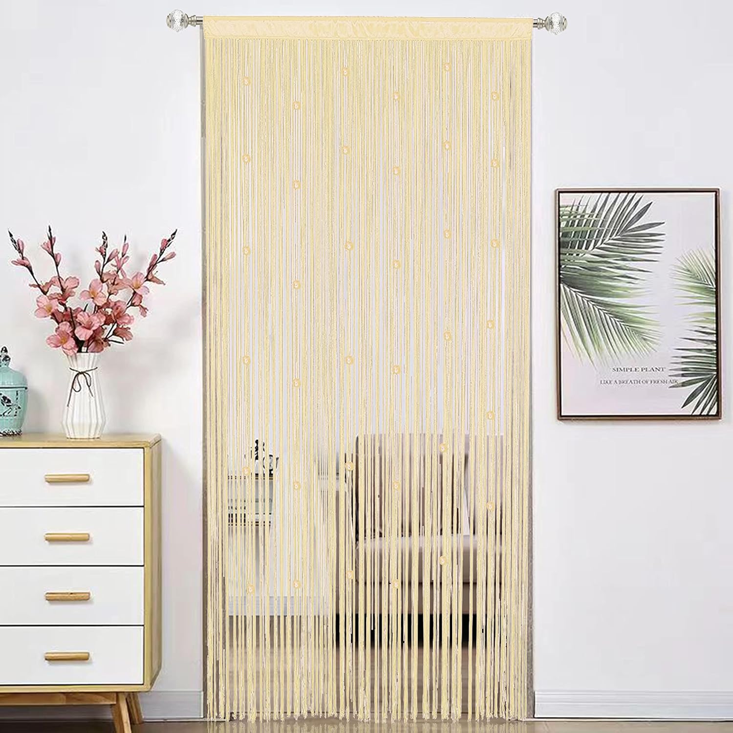 Beaded Curtain Door Divider with Telescopic Rod