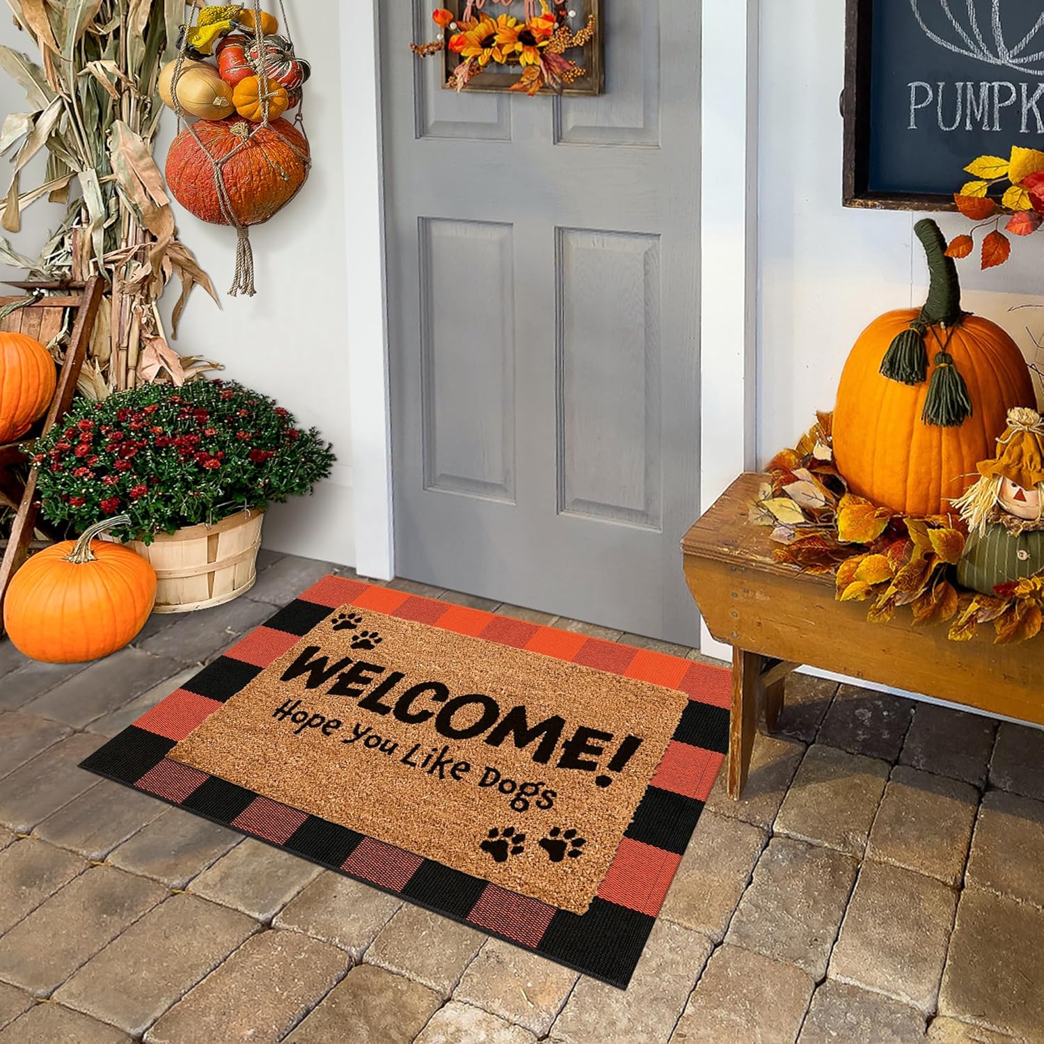 Orange and Black Buffalo Plaid Outdoor Rug 2x3 Cotton Woven Area Rug