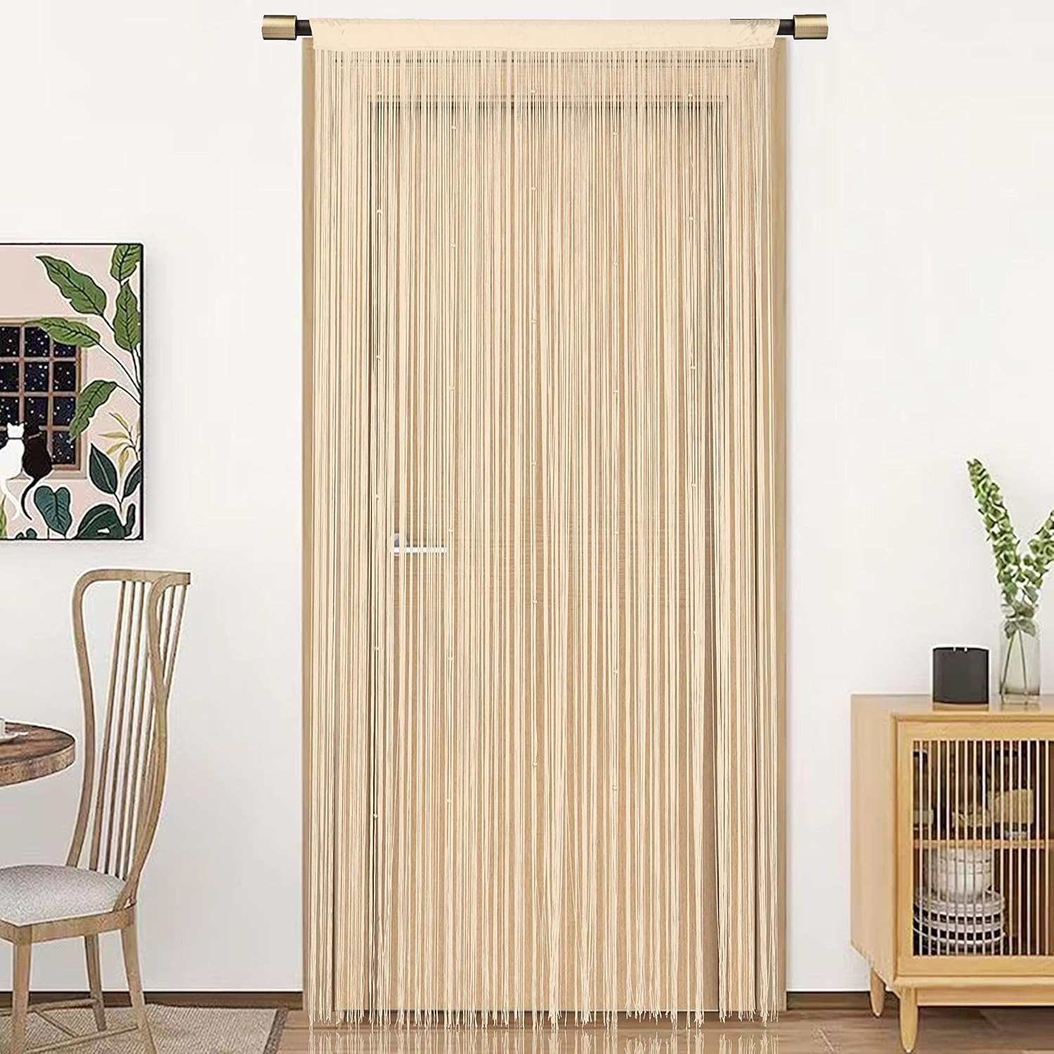 Boho Fringe Door Curtain with Tassel and String 39x79in