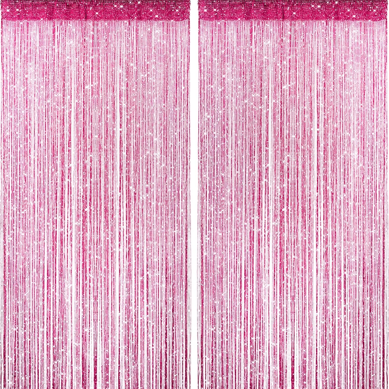 2 Pieces Fuchsia Glitter String Curtains with Tassels