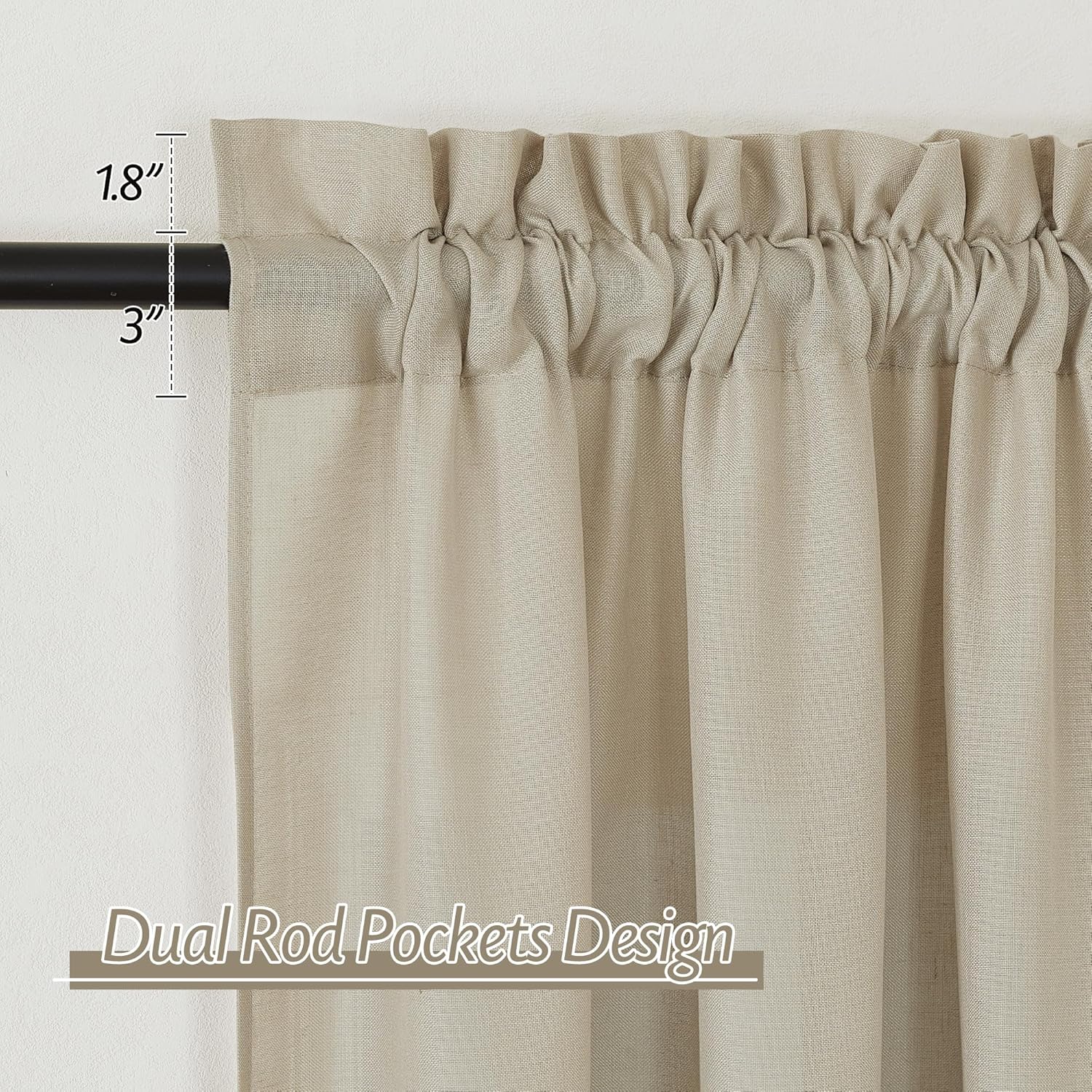 RYB HOME Taupe Sheer Curtains - Flax Linen Blend 70x84 inch 2 Pcs