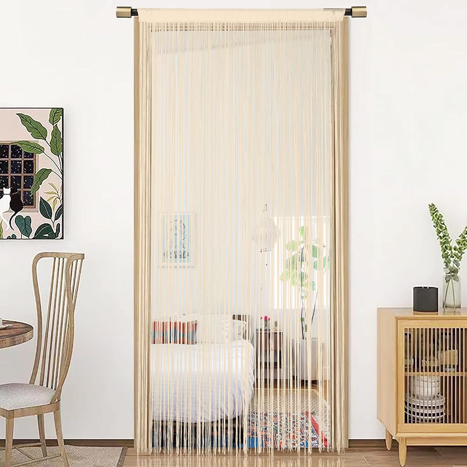 Boho Fringe Door Curtain with Tassel and String 39x79in