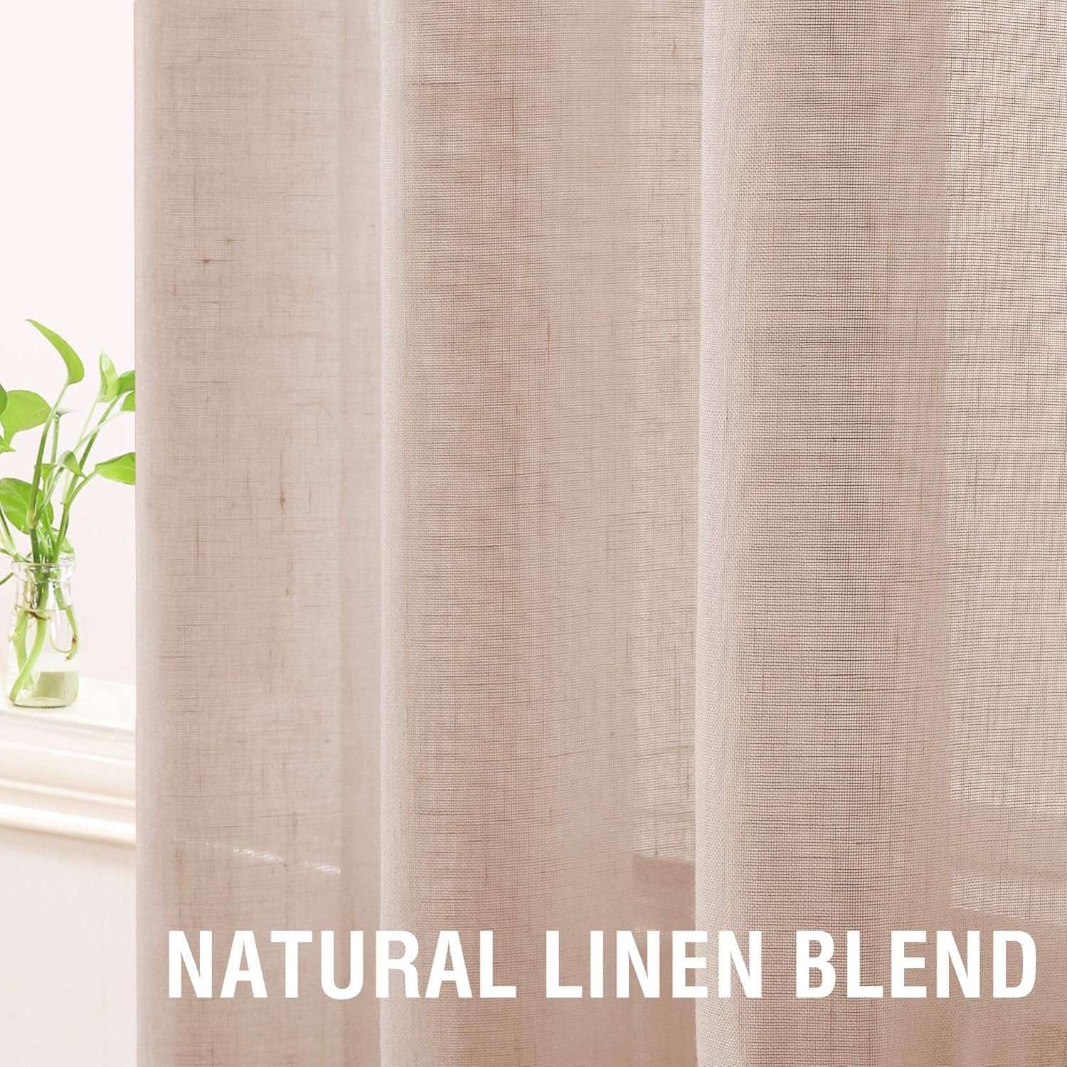 Linen Sheer Curtains 84 Inch Long Grommet Panels for Living Room